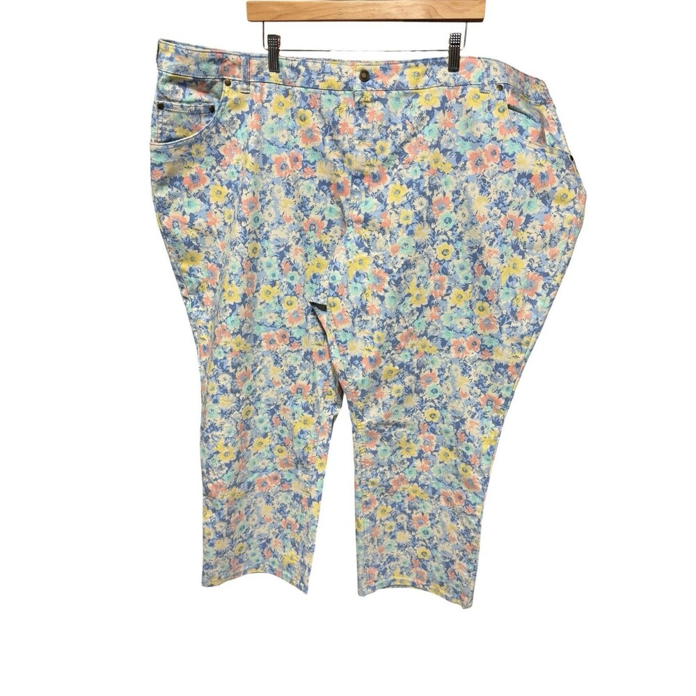 Woman Within Blue Floral Print Boot Cut Jeans Women’s Size 30W Petite